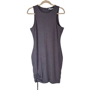 ByEgreis Gray Ribbed Sleveless Bodycon Tank Dress Ruched Tied Hem